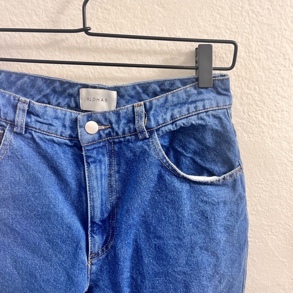 ALOHAS Womens M Deep Blue Relaxed Fit Leg High Rise Denim Dark Wash Jeans - Picture 3 of 8